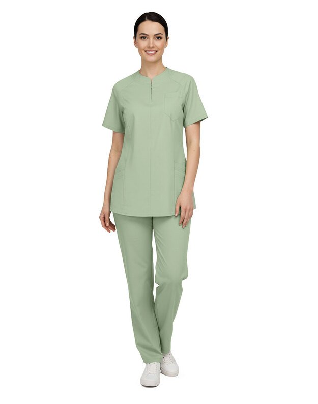 Lengvos, plono audinio medicininės kelnės su medvilne. Žalsvos