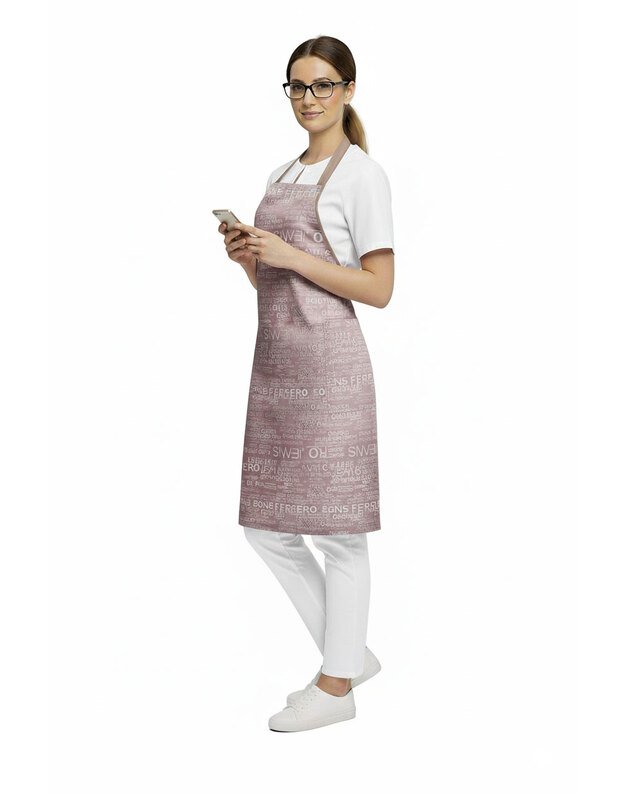 Neperšlampama raštuota prijuostė su kišene. Kapučino