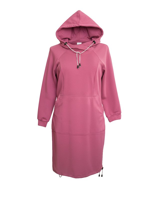 Rožinis džemperis-suknelė su kapišonu