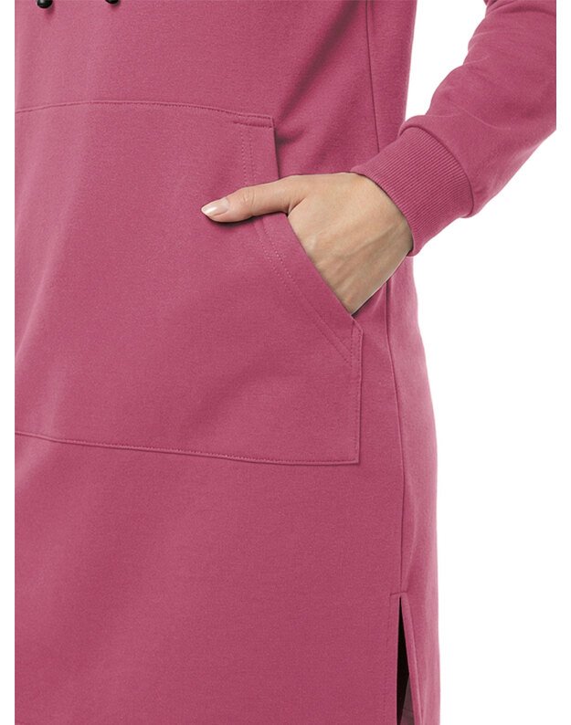 Rožinis džemperis-suknelė su kapišonu