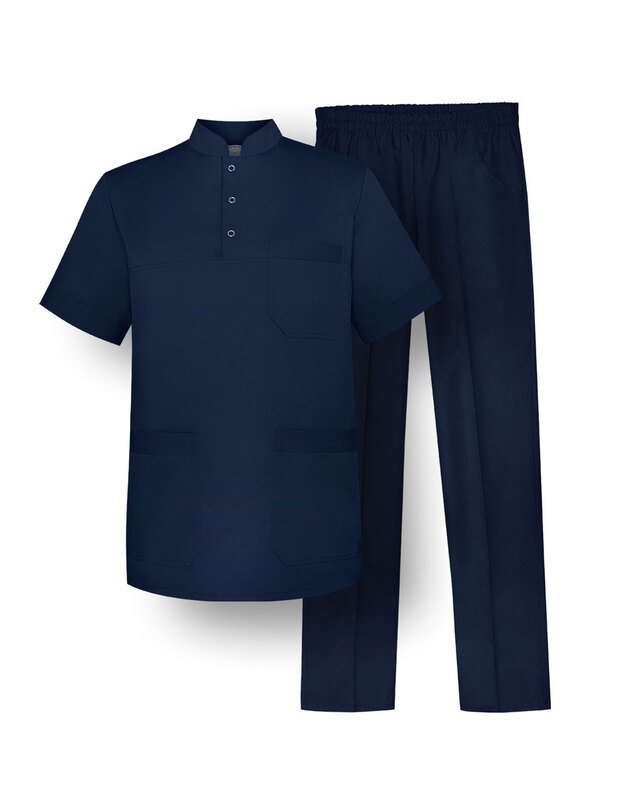 VYR_KOM_Vyriškas tampraus audinio komplektas. Stati apykaklė Tamsiai mėlynas