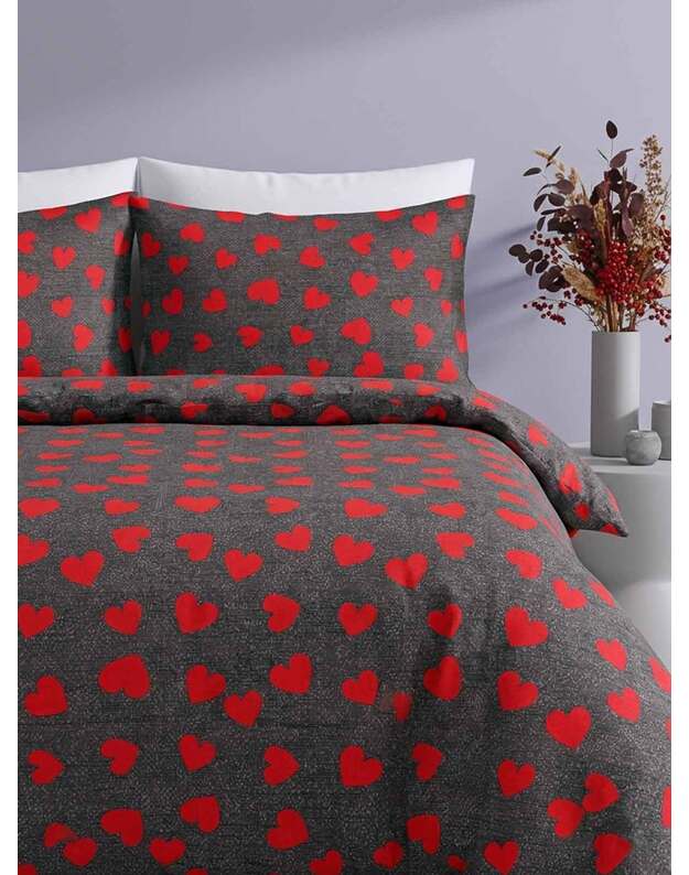 Viengulis medvilninis patalynės komplektas. Širdelės