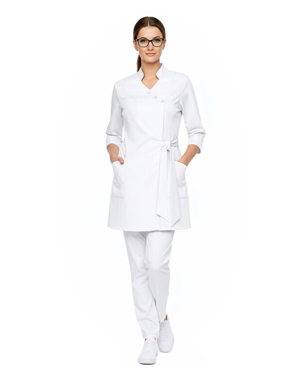 M_SV_ Tamprus surišamas švarkelis su nailonu ir elastanu. Baltas 