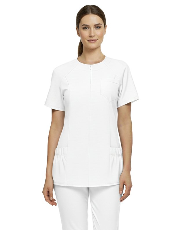 MKOM_Komplektas. Tamprus audinys. Apvalus kaklas, paslėptas užtrauktukas. Baltas