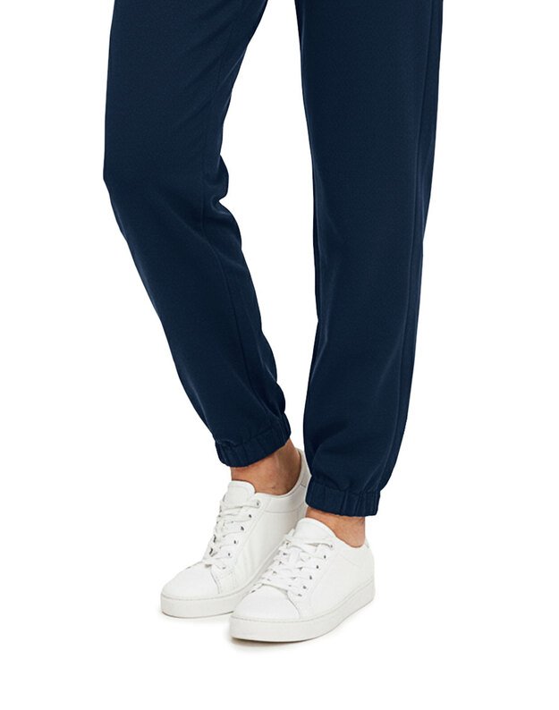 Švelnaus ir tampraus audinio medicininės kelnės su guma. Tamsiai mėlynos