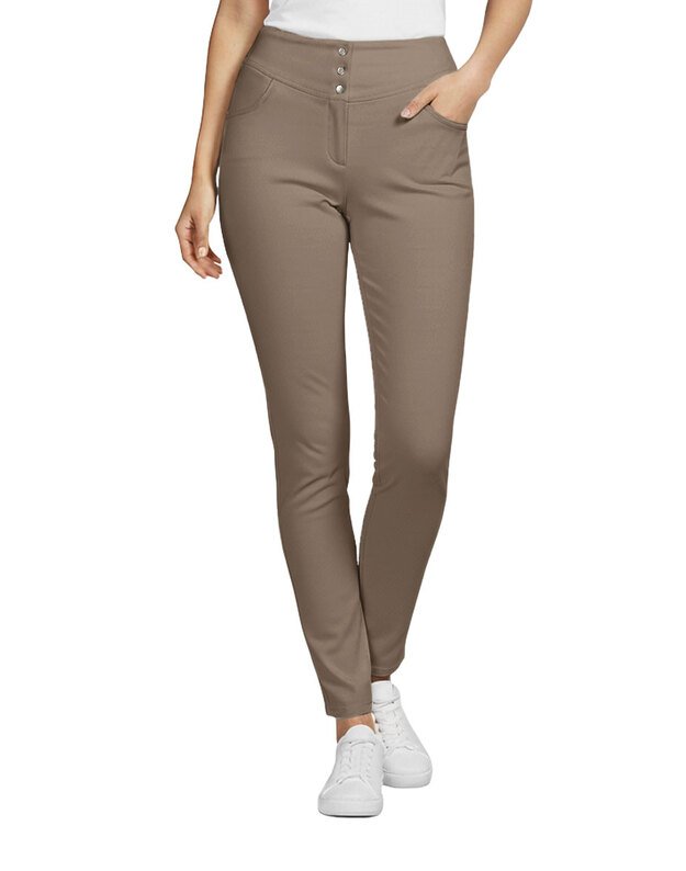 MK_Kelnės tampraus audinio. Perliukai. Kapučino  šviesiai rudos