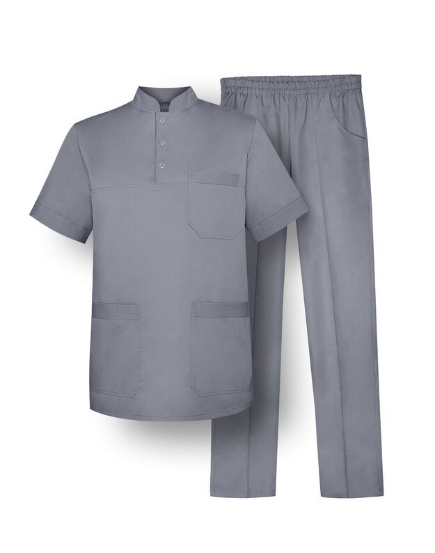 VYR_KOM_Vyriškas tampraus audinio komplektas. Stati apykaklė. Pilkas.