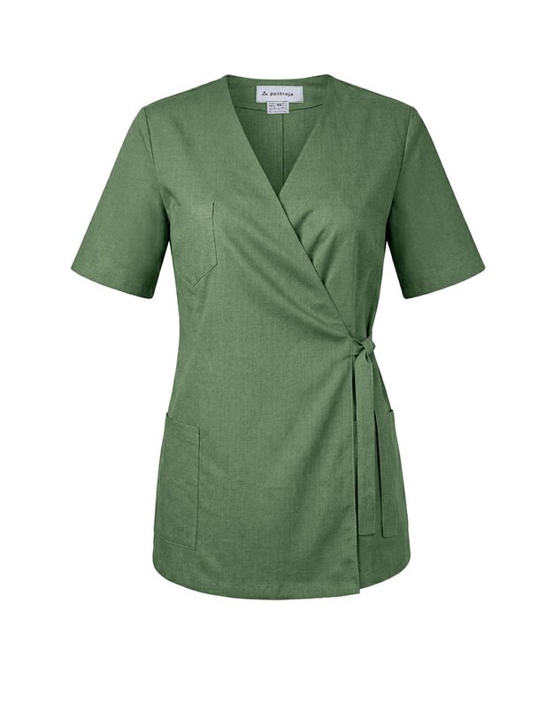 Medicininis švarkelis-tunika su linu. Samanų žalia (Moss green) 