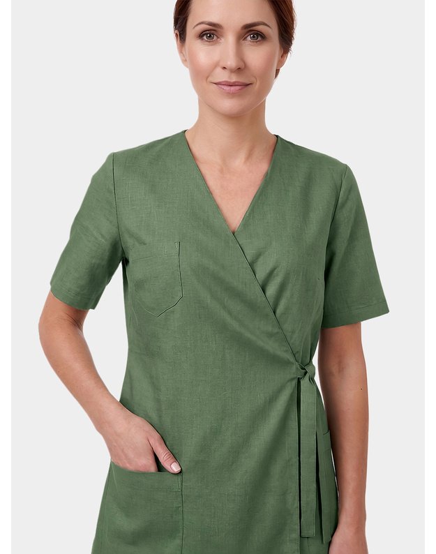 Medicininis švarkelis-tunika su linu. Samanų žalia (Moss green) 