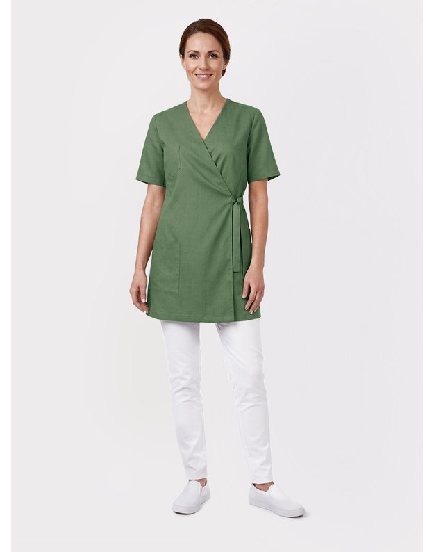 Medicininis švarkelis-tunika su linu. Samanų žalia (Moss green) 