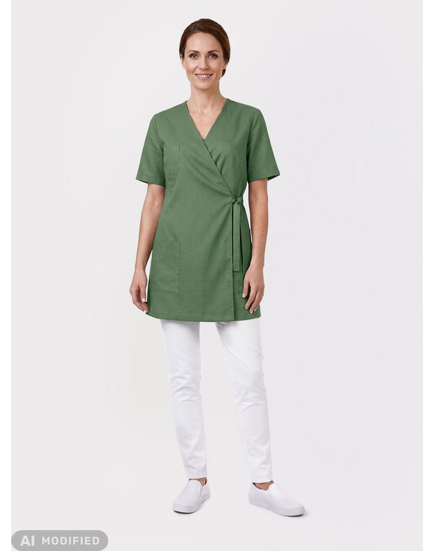 Medicininis švarkelis-tunika su linu. Samanų žalia (Moss green) 
