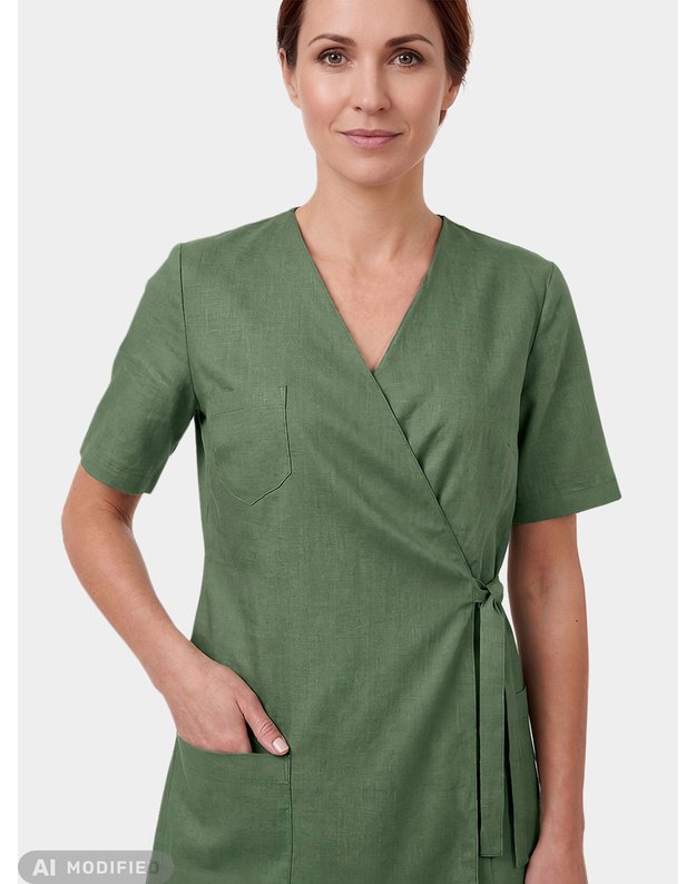 Medicininis švarkelis-tunika su linu. Samanų žalia (Moss green) 