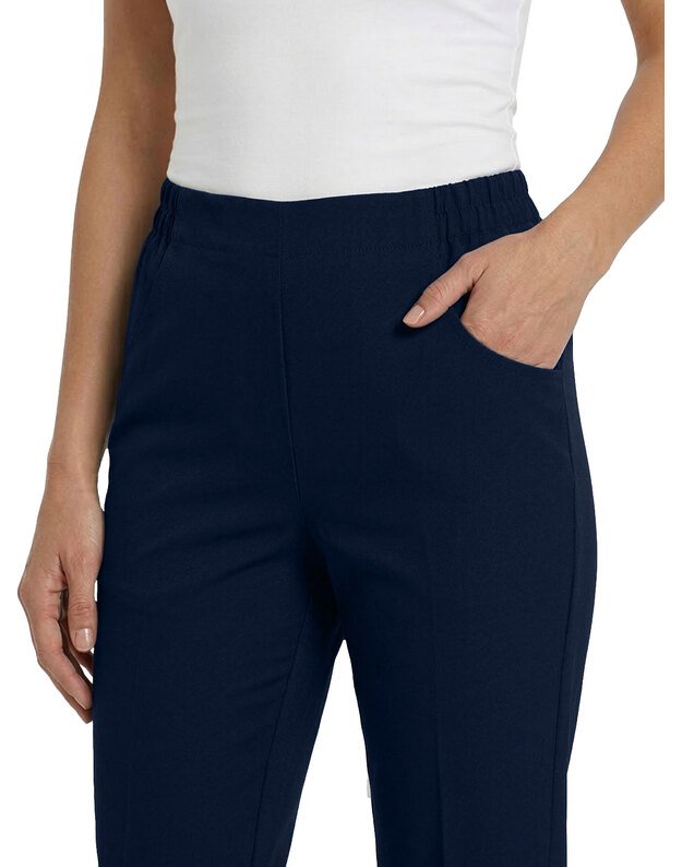 Tiesios medicininės kelnės su elastanu ir tampriu juosmeniu. Klasika 2. Tamsiai mėlynos