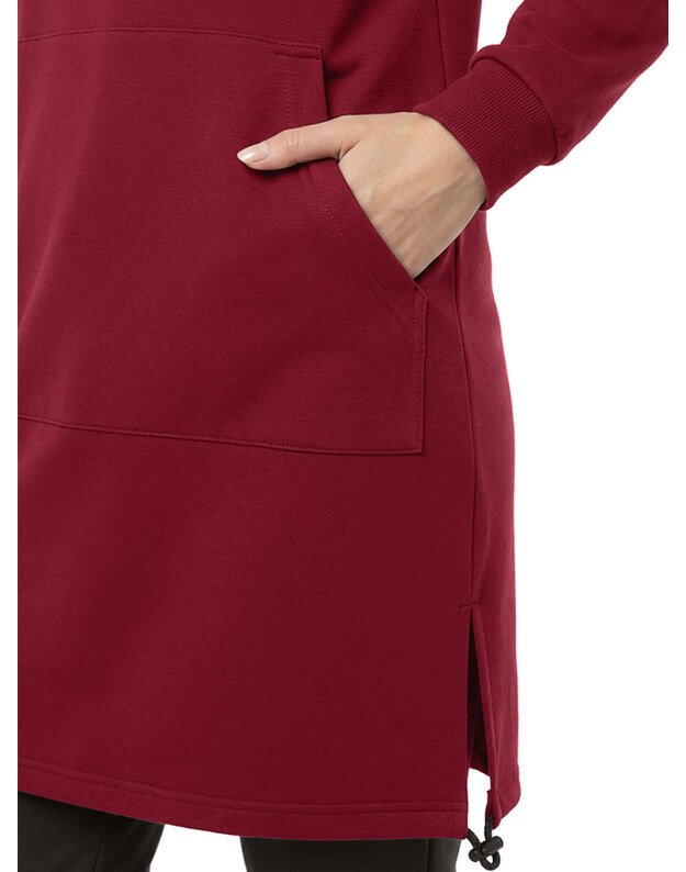 Bordo spalvos džemperis-suknelė su kapišonu