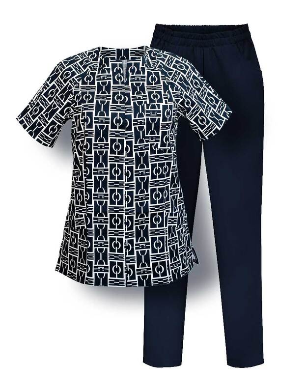 Moteriškas medicininis kostiumas su elastanu. Grafika 2