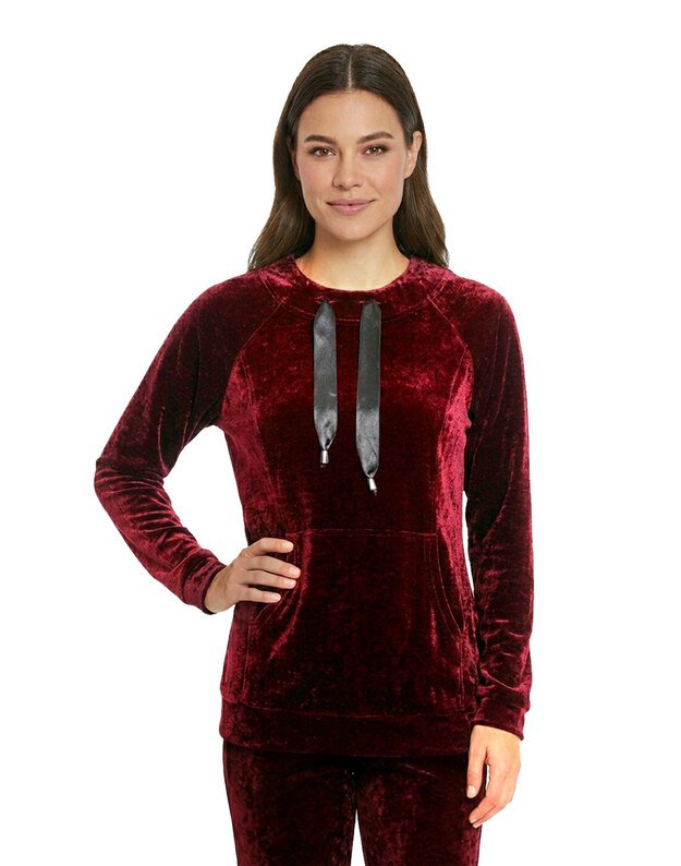 Tamsiai raudonas veliūrinis laisvalaikio komplektas 