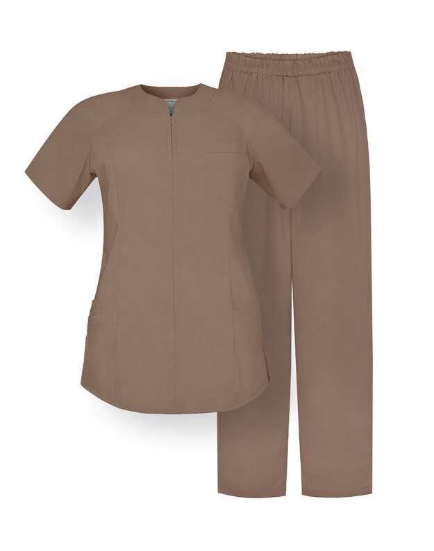 Lengva, plono audinio medicininė pižama su medvilne. Kapučino ruda