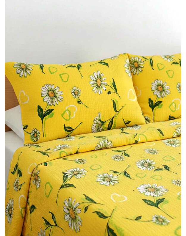 Dvigulis gofruotos medvilnės patalynės komplektas. Geltona pieva